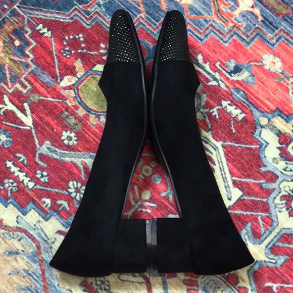 🪭 BESTON ‘Lily-2’ Black Faux Suede Embellished Point Toe Block Kitten Heel - Picture 6 of 10